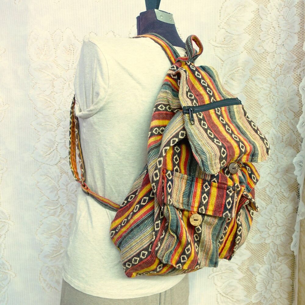 Earth Divas Nepal Granola Hippie Backpack Striped Geometric Aztec Boho Grunge